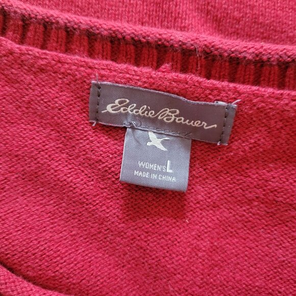 Eddie Bauer Women's Red Knit Sweater Size L Soft Cotton Blend Long Sleeves Class - Picture 4 of 7